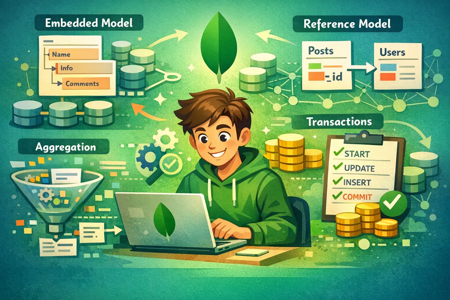 MongoDB Embedded vs Reference Model. Transactions. Aggregations.