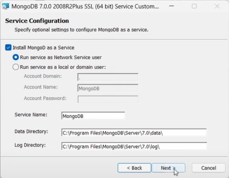 MongoDB Service Configuration