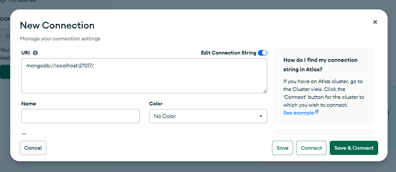 MongoDB Connect modal